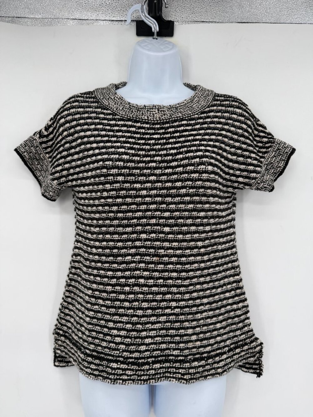 Anthropologie Field & Flower XS Black /White Cotton Linen Knit Sweater Top